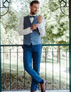 Vintage világoskék, kockás mellény