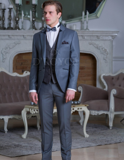 Szürke öltöny ezüst, mintás szatén mellénnyel