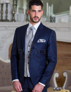 Kék öltöny kék-ezüst szatén mellénnyel