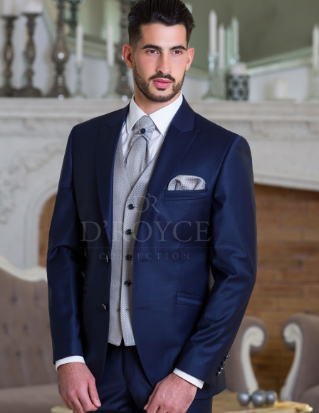 Kék öltöny kék-ezüst szatén mellénnyel