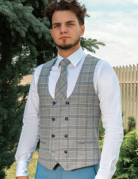 Szürke-kék kockás mellény