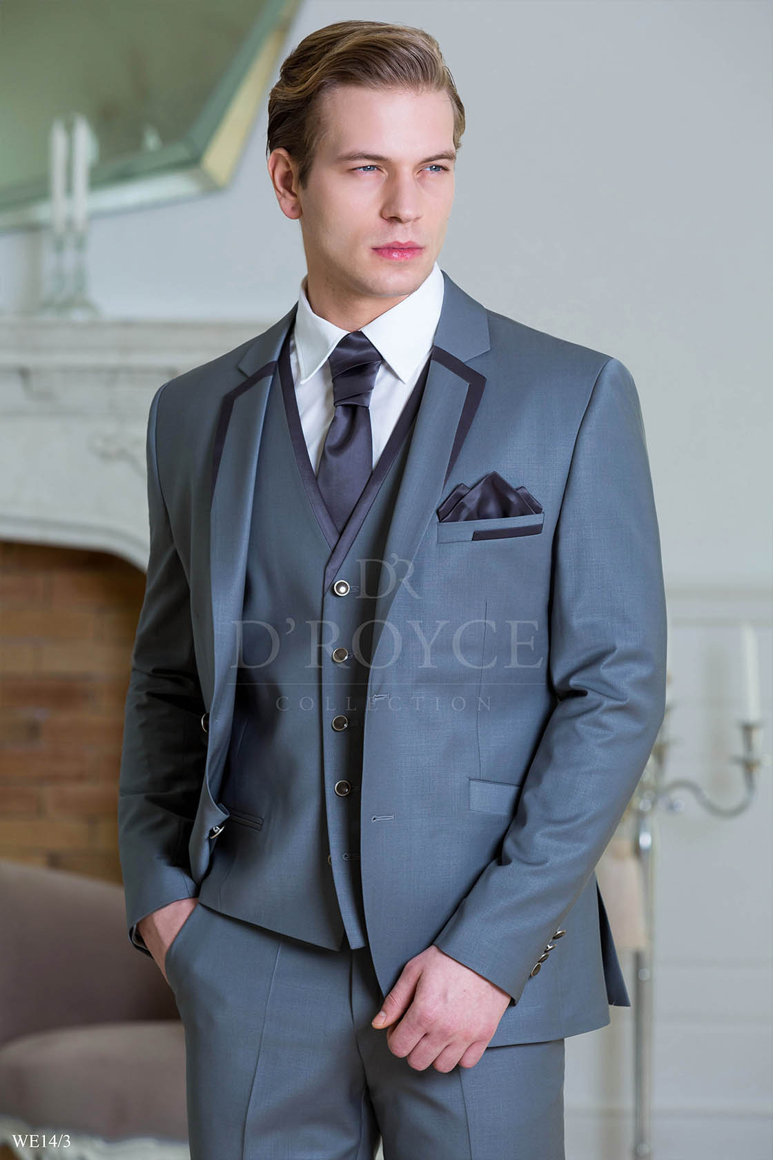 Esküvői öltöny 14 középszürke, díszített